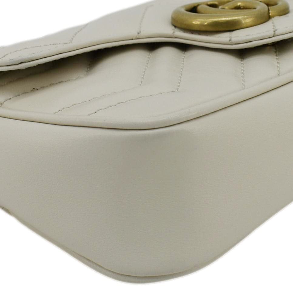 GUCCI Gucci Marmont Super Mini  Matelasse Leather Crossbody Bag White 476433