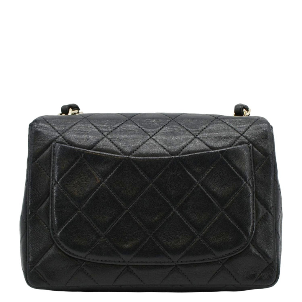 Chanel Classic Flap  Mini Square Lambskin Leather Crossbody Bag Black