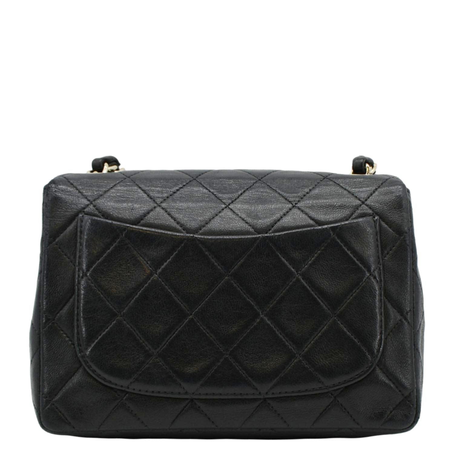 Chanel Classic Flap  Mini Square Lambskin Leather Crossbody Bag Black