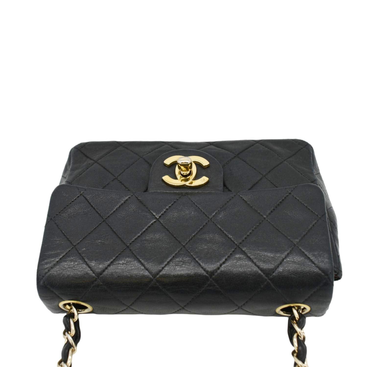 Chanel Classic Flap  Mini Square Lambskin Leather Crossbody Bag Black