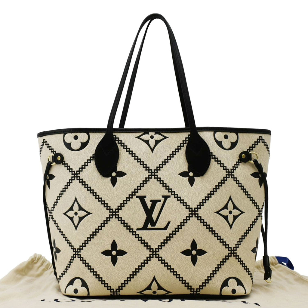 LOUIS VUITTON Broderies Neverfull MM Giant Empreinte Monogram Tote Bag Cream