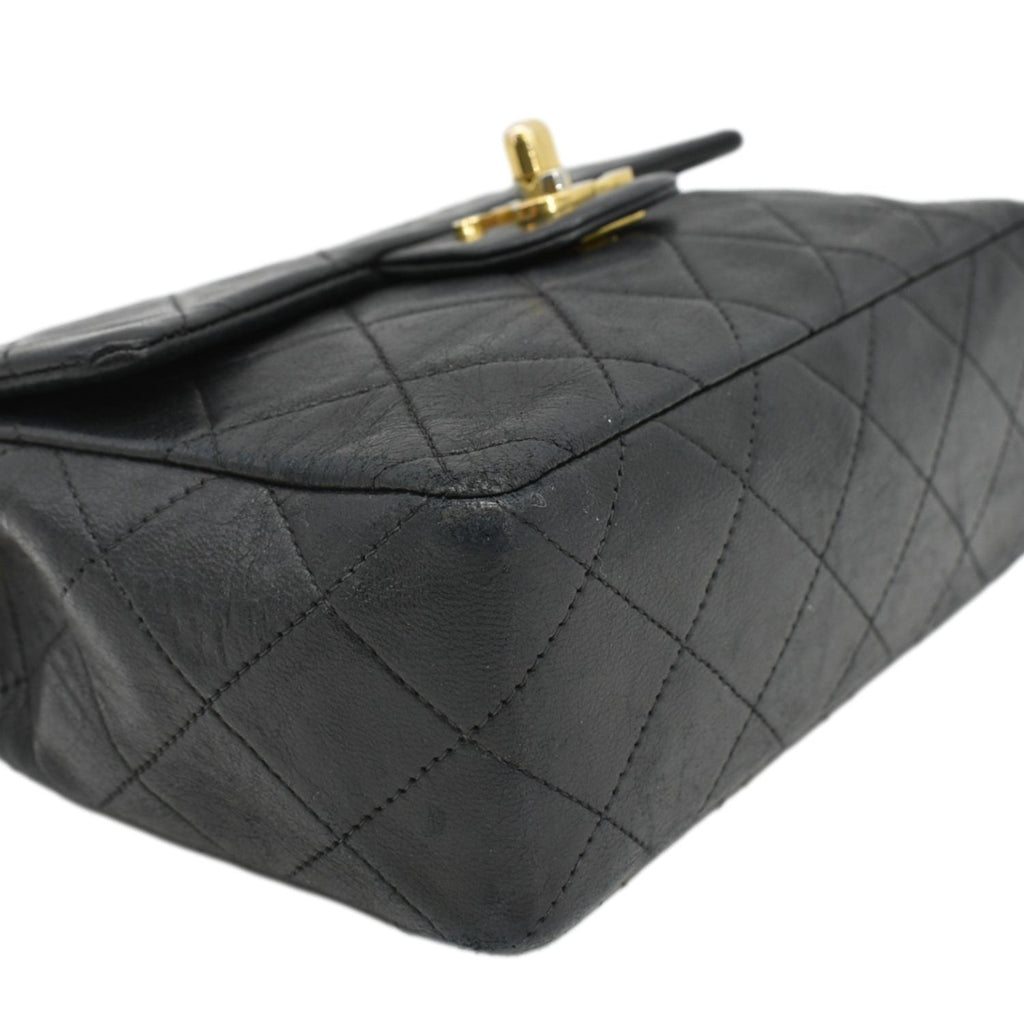 Chanel Classic Flap  Mini Square Lambskin Leather Crossbody Bag Black