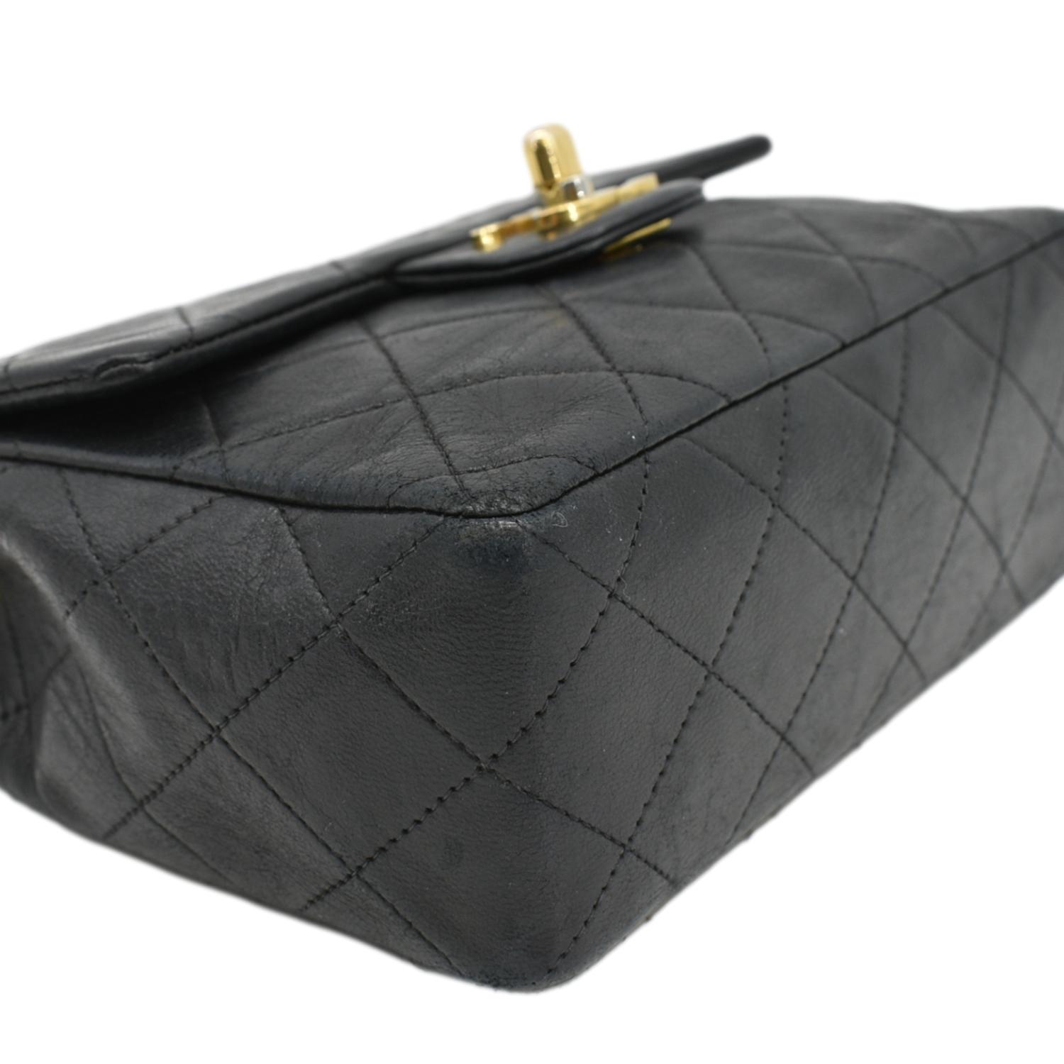 Chanel Classic Flap  Mini Square Lambskin Leather Crossbody Bag Black