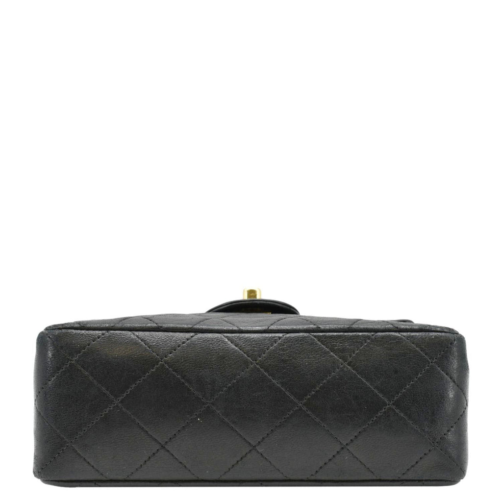 Chanel Classic Flap  Mini Square Lambskin Leather Crossbody Bag Black