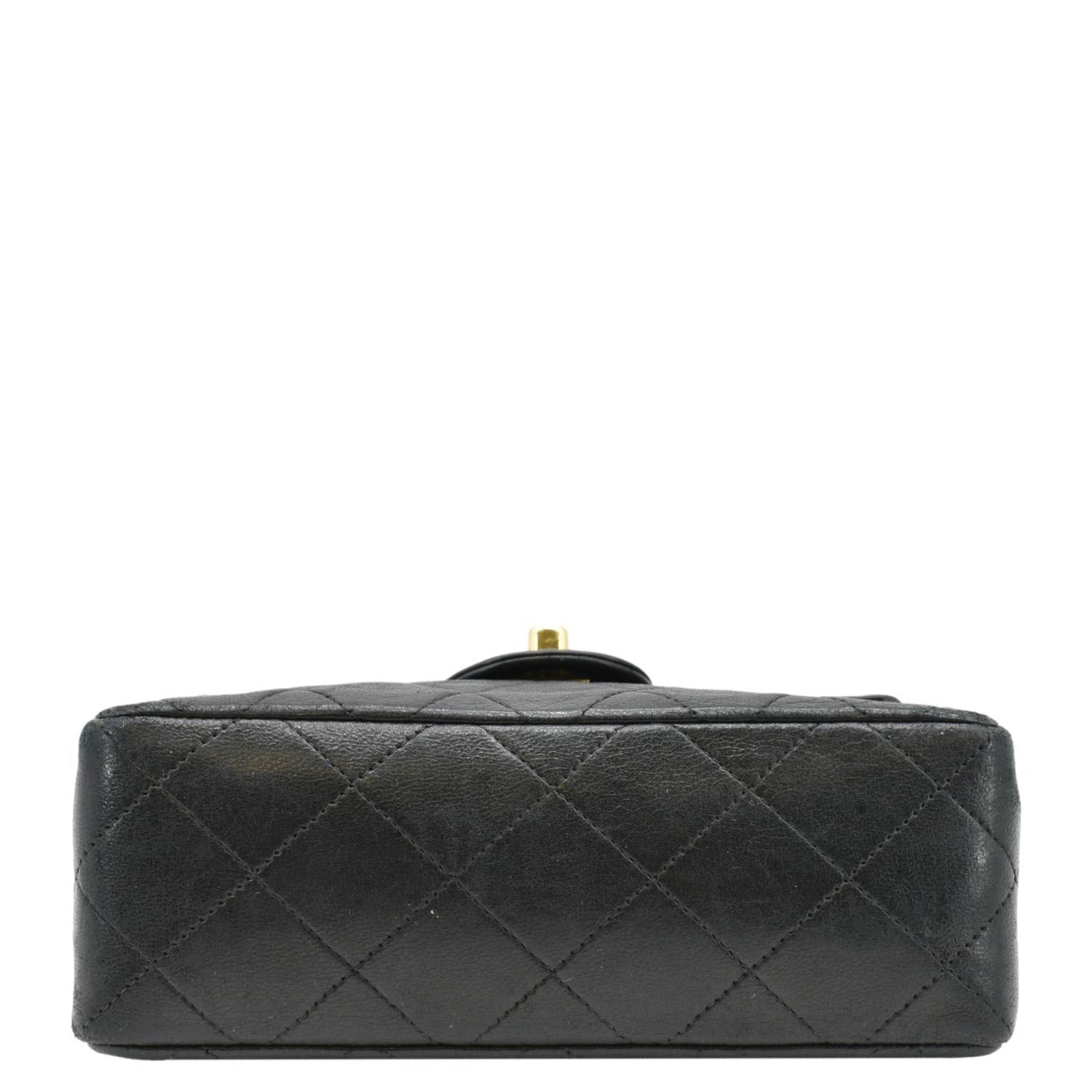 Chanel Classic Flap  Mini Square Lambskin Leather Crossbody Bag Black