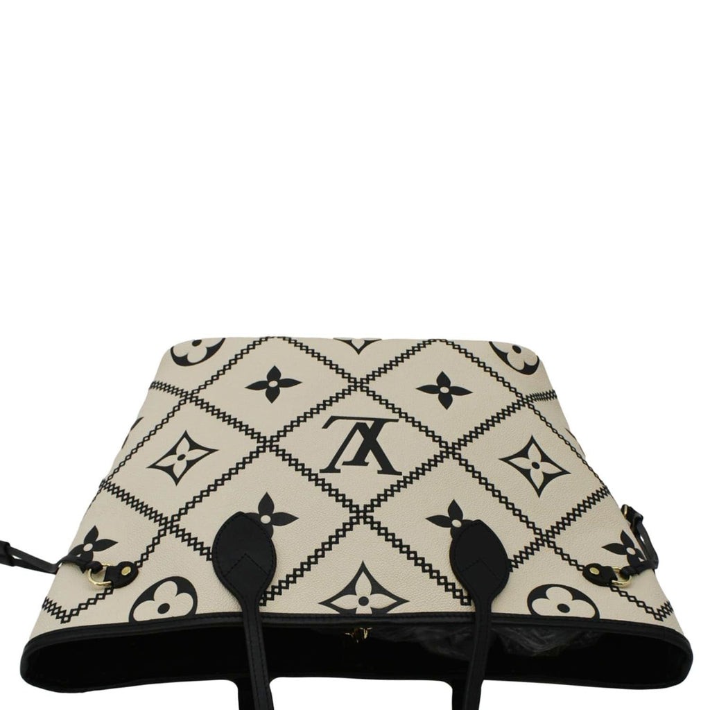 LOUIS VUITTON Broderies Neverfull MM Giant Empreinte Monogram Tote Bag Cream