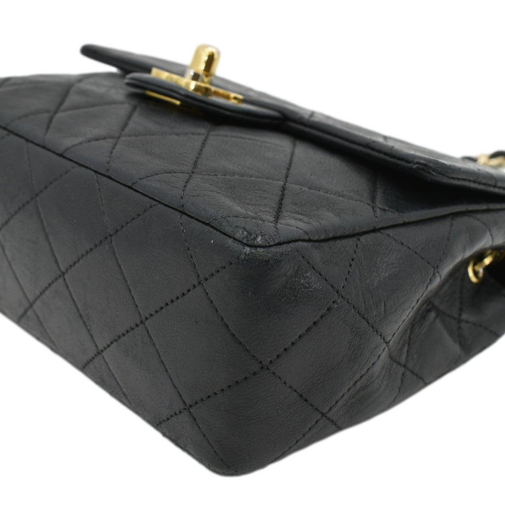 Chanel Classic Flap  Mini Square Lambskin Leather Crossbody Bag Black