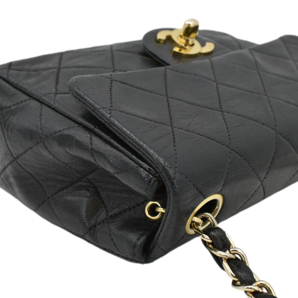 Chanel Classic Flap  Mini Square Lambskin Leather Crossbody Bag Black