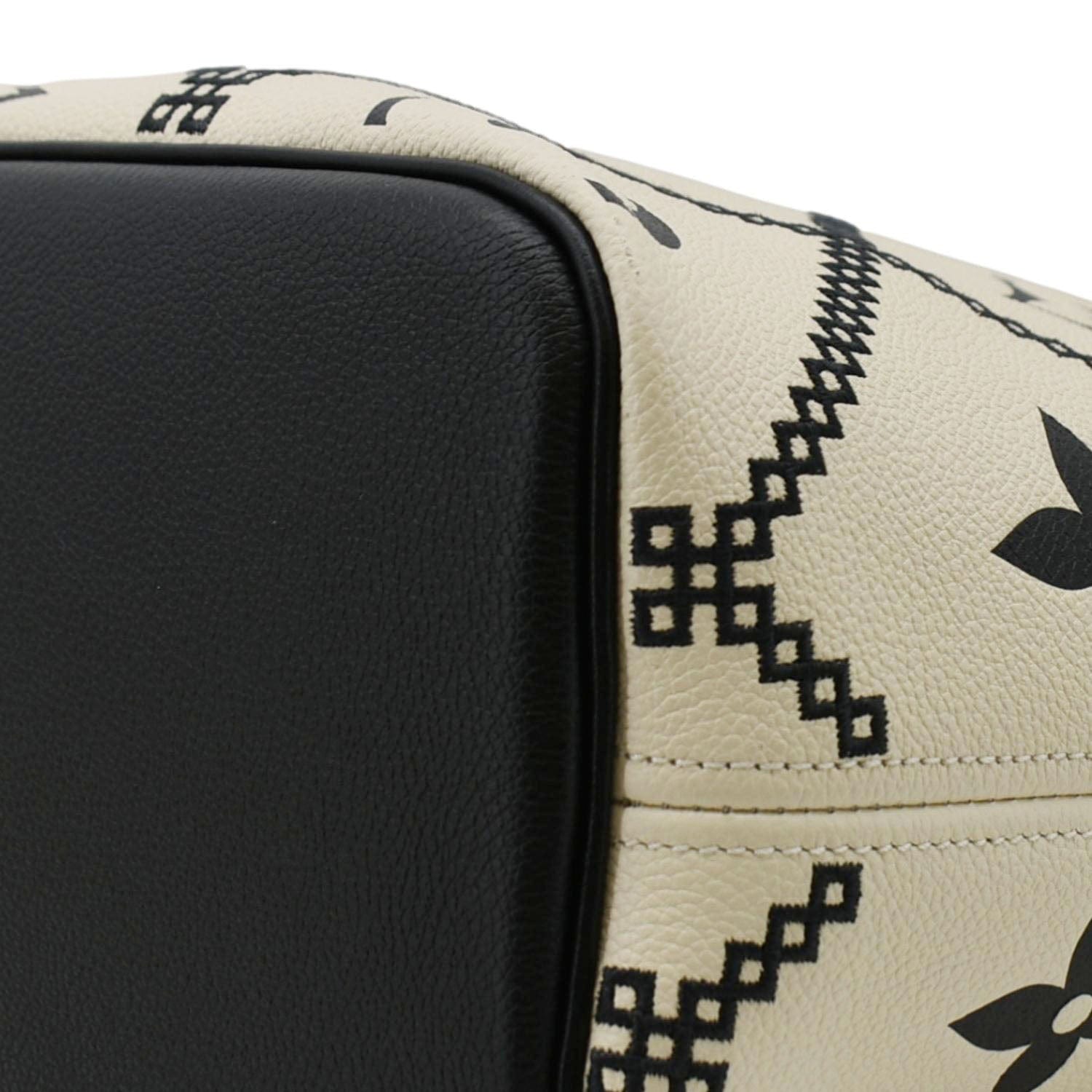 LOUIS VUITTON Broderies Neverfull MM Giant Empreinte Monogram Tote Bag Cream