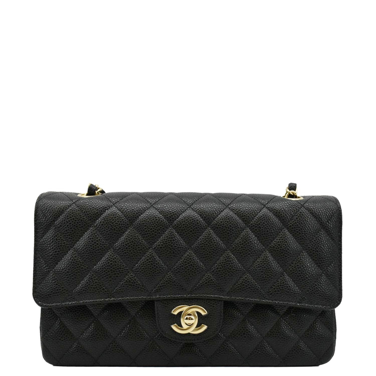 Chanel Classic Medium Flap Quilted Caviar Leather Shoulder Bag Black