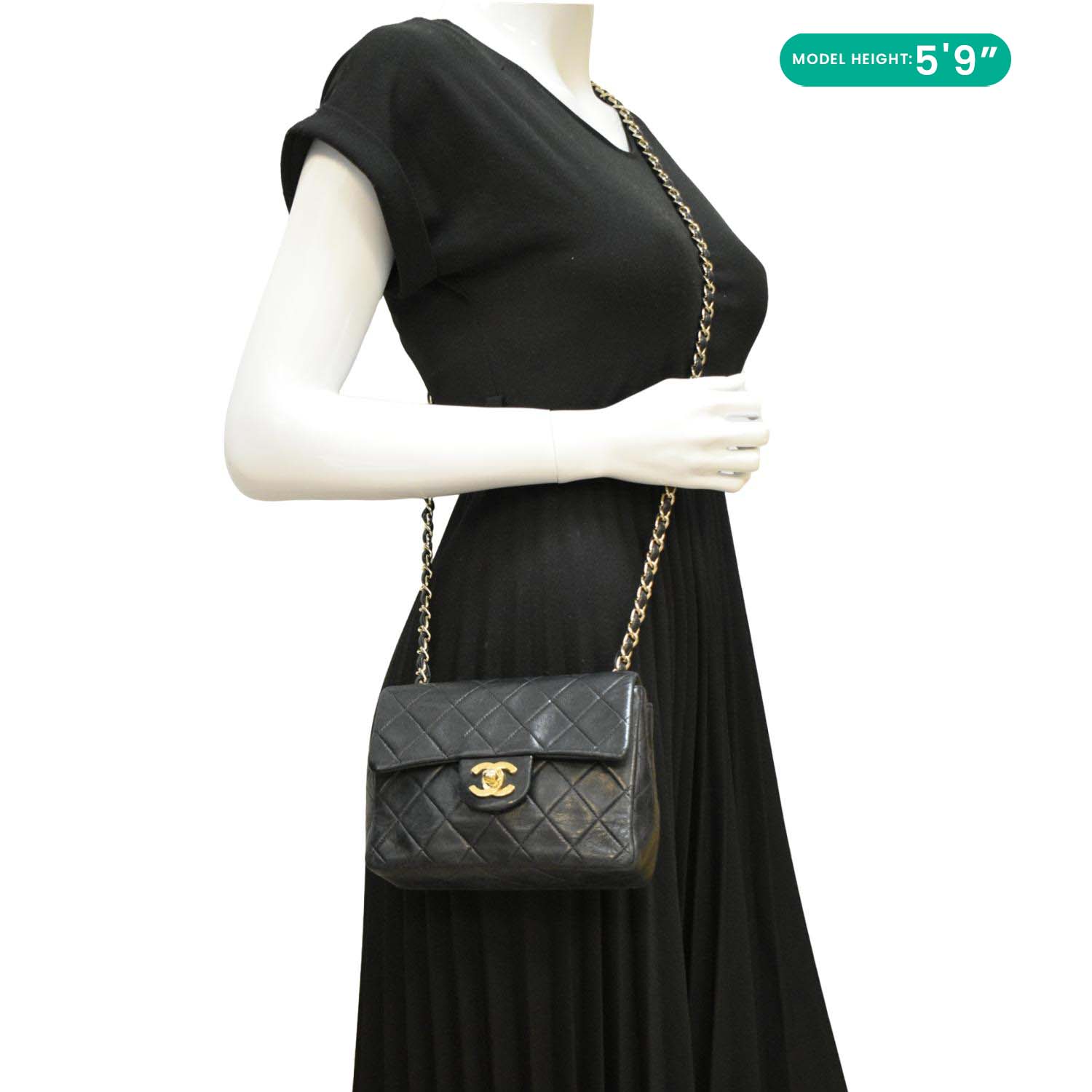 Chanel Classic Flap  Mini Square Lambskin Leather Crossbody Bag Black
