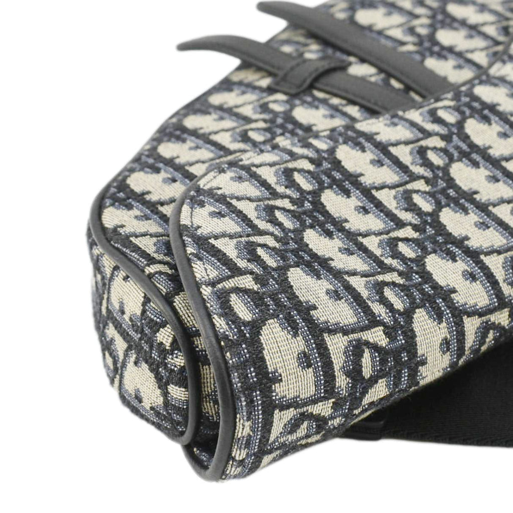 CHRISTIAN DIOR Saddle Oblique Jacquard Belt Crossbody Bag Navy Blue