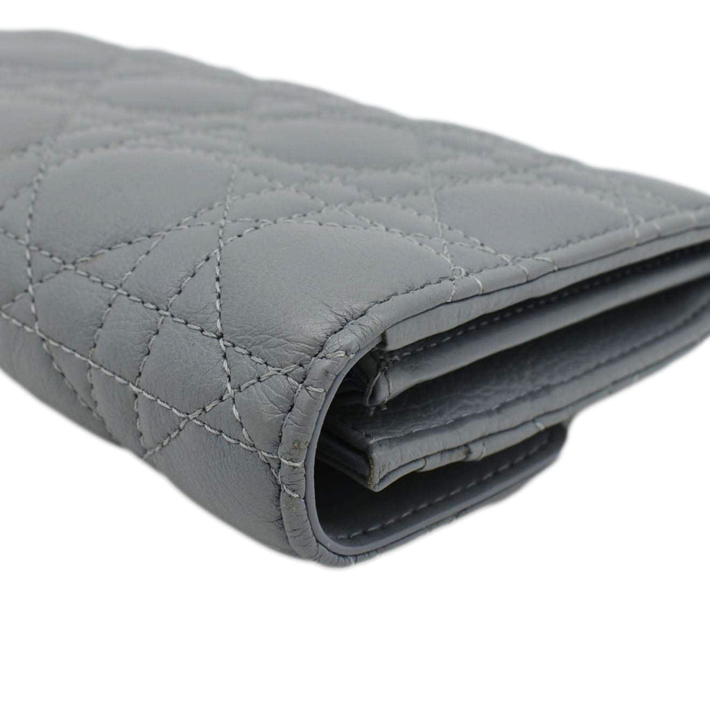 CHRISTIAN DIOR Caro Orchid Cannage Calfskin leather Long Wallet Gray