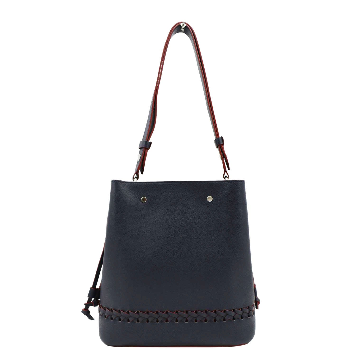 LOUIS VUITTON Lockme Braided  Leather Shoulder Bucket Bag Navy