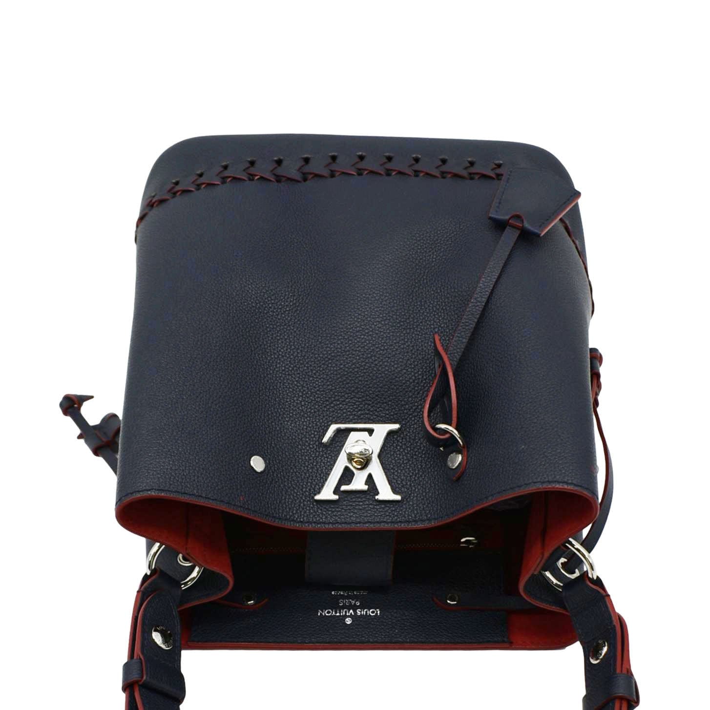 LOUIS VUITTON Lockme Braided  Leather Shoulder Bucket Bag Navy
