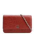Chanel Camellia Wallet On Chain Leather Crossbody Bag Red