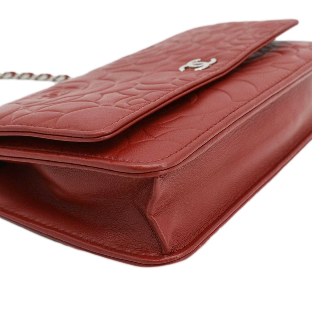 Chanel Camellia Wallet On Chain Leather Crossbody Bag Red