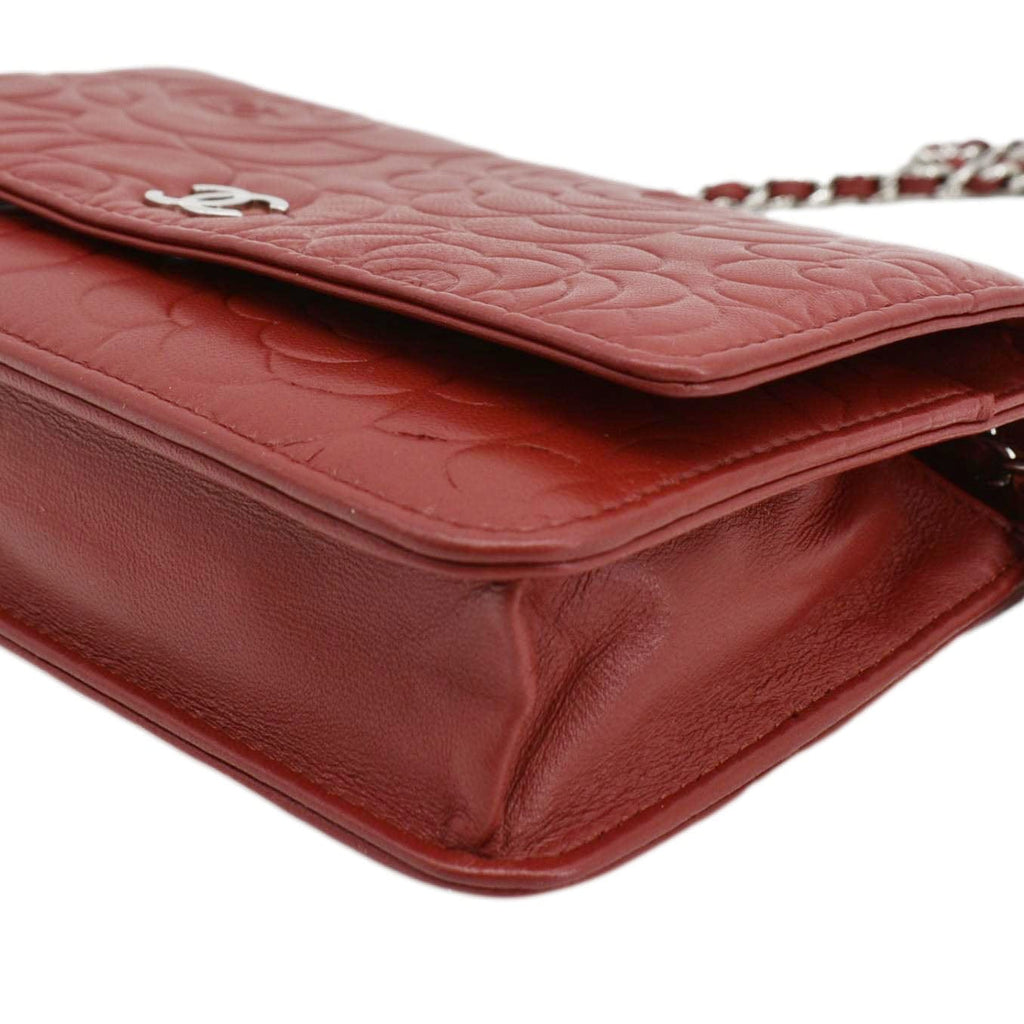 Chanel Camellia Wallet On Chain Leather Crossbody Bag Red