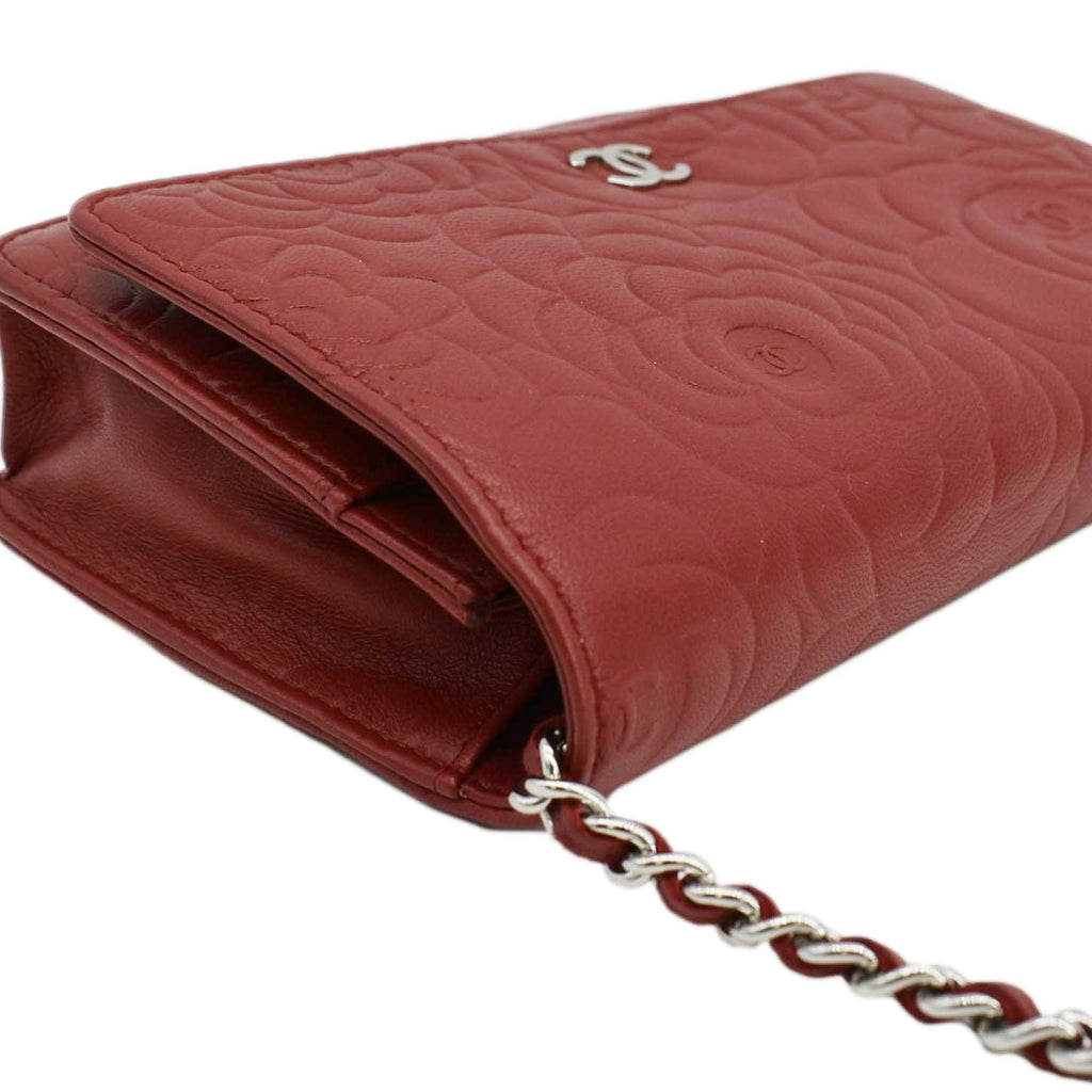 Chanel Camellia Wallet On Chain Leather Crossbody Bag Red