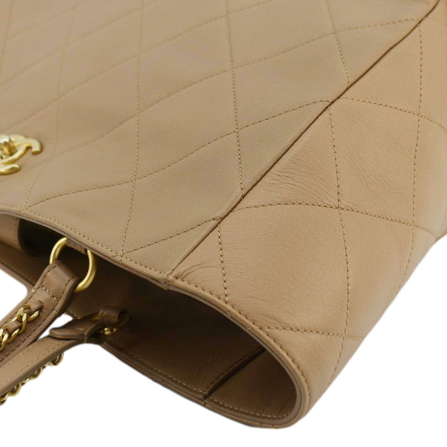 Chanel Quilted Leather Shopping Tote Bag Beige