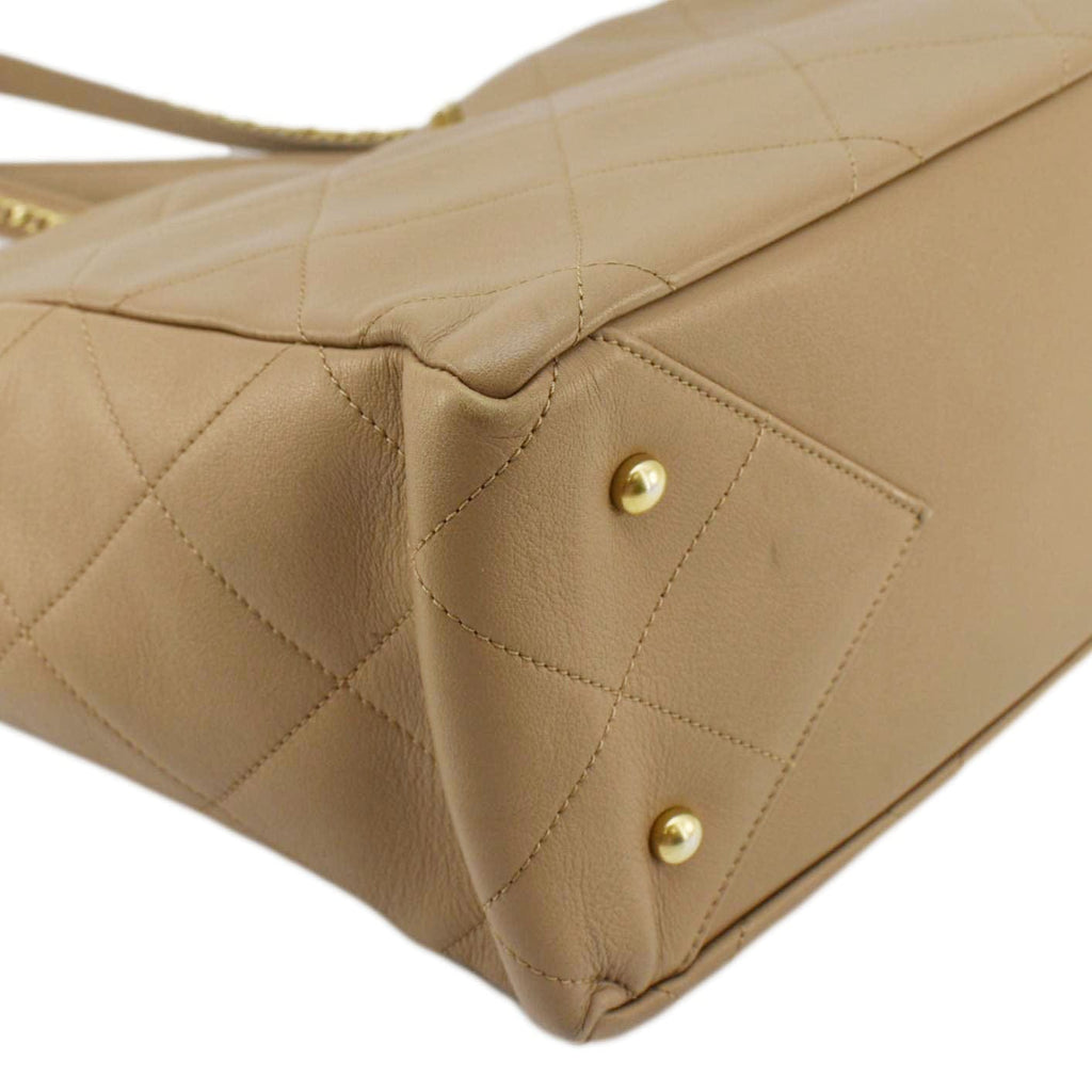 Chanel Quilted Leather Shopping Tote Bag Beige