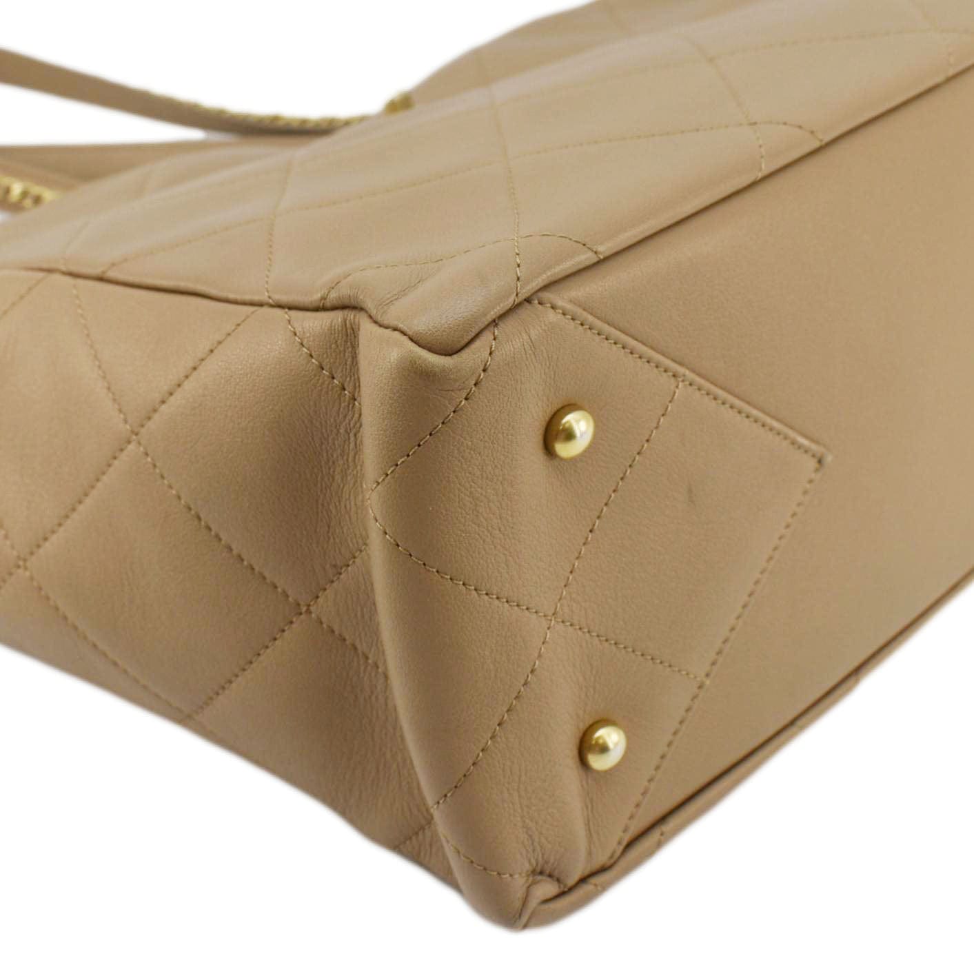 Chanel Quilted Leather Shopping Tote Bag Beige
