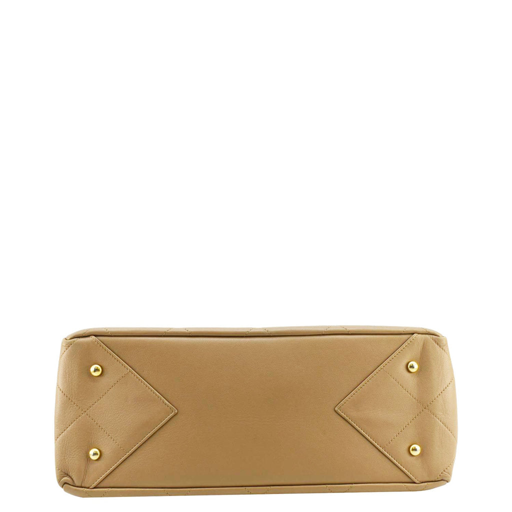 Chanel Quilted Leather Shopping Tote Bag Beige