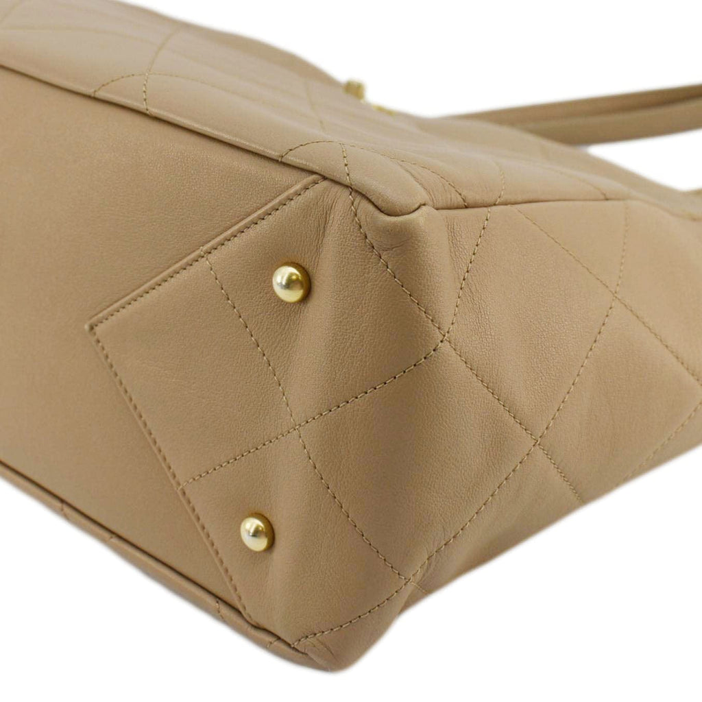 Chanel Quilted Leather Shopping Tote Bag Beige