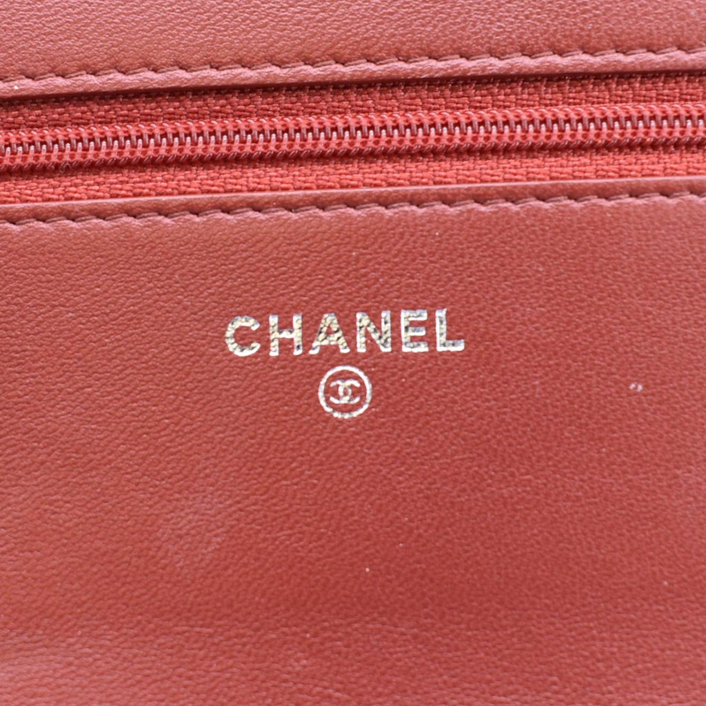 Chanel Camellia Wallet On Chain Leather Crossbody Bag Red