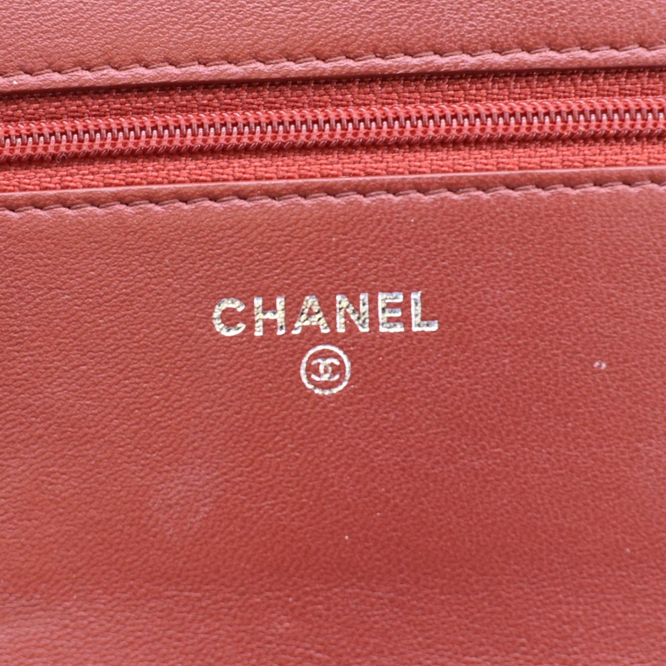 Chanel Camellia Wallet On Chain Leather Crossbody Bag Red