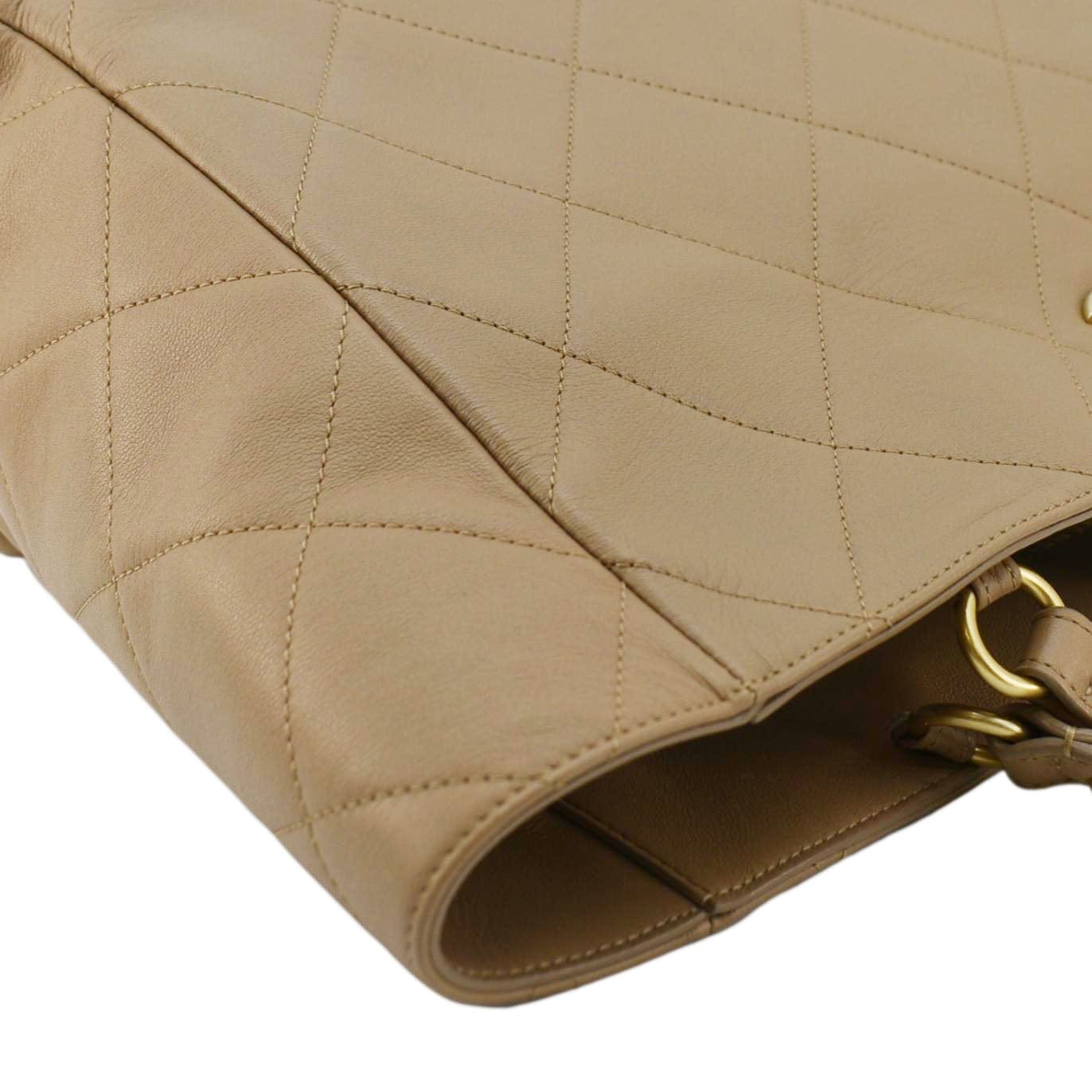 Chanel Quilted Leather Shopping Tote Bag Beige