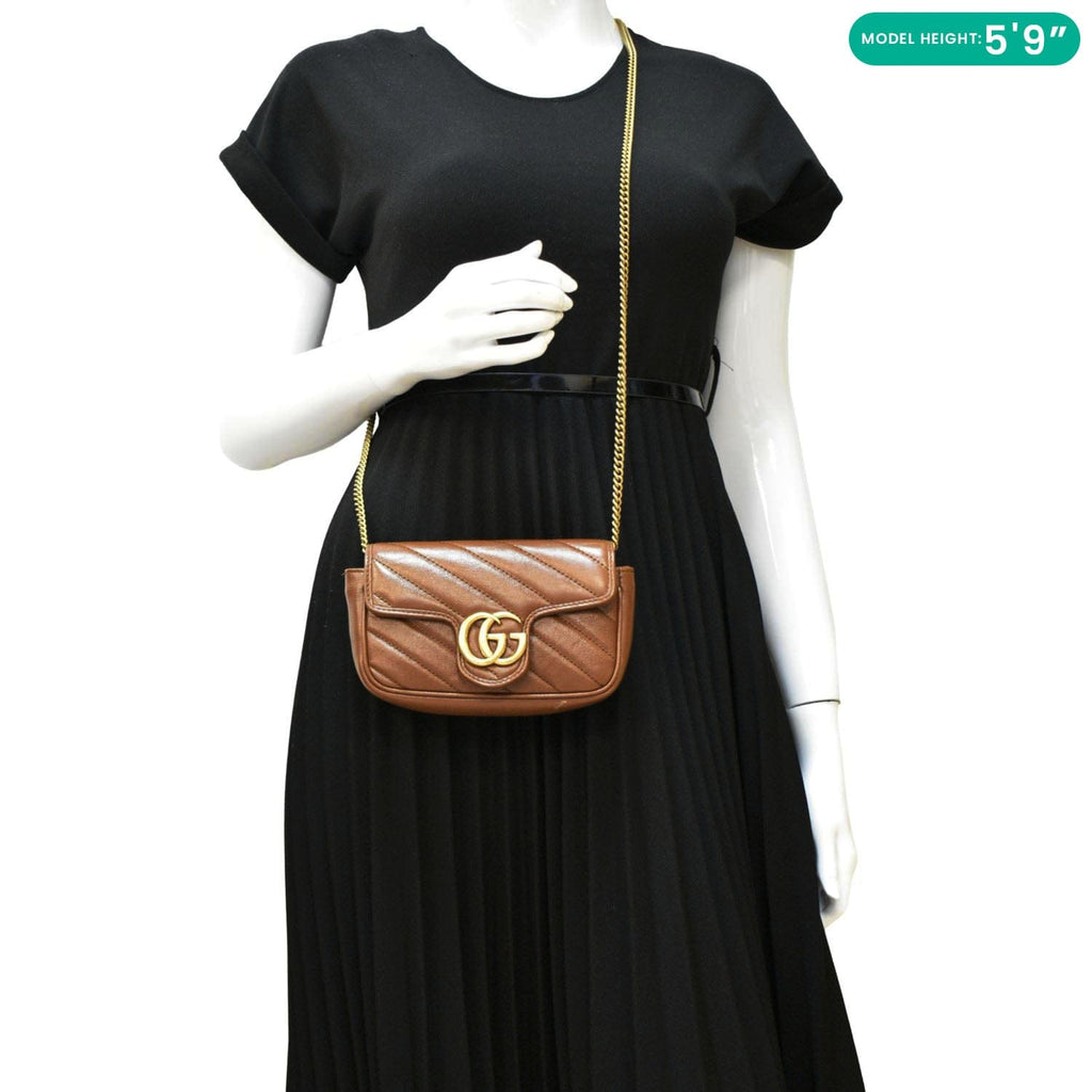 GUCCI Gucci Marmont Super Mini Matelasse Leather Shoulder Bag Brown 476433
