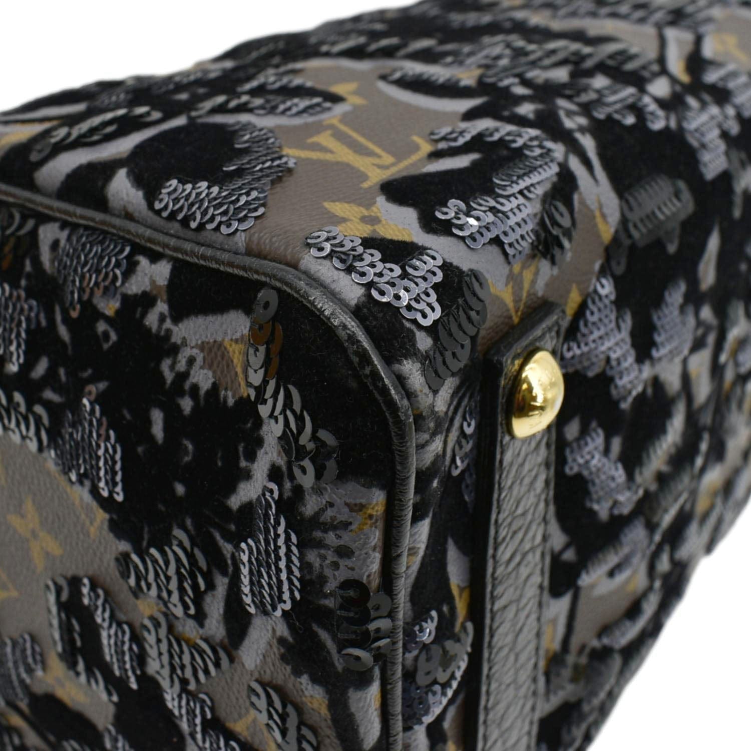 LOUIS VUITTON Speedy 30 Fleur De Jais Monogram Sequins Satchel Bag Black