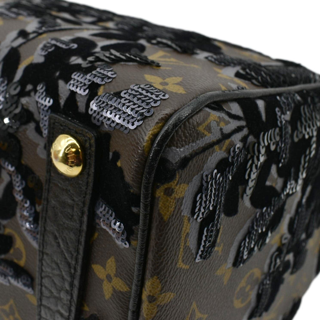 LOUIS VUITTON Speedy 30 Fleur De Jais Monogram Sequins Satchel Bag Black