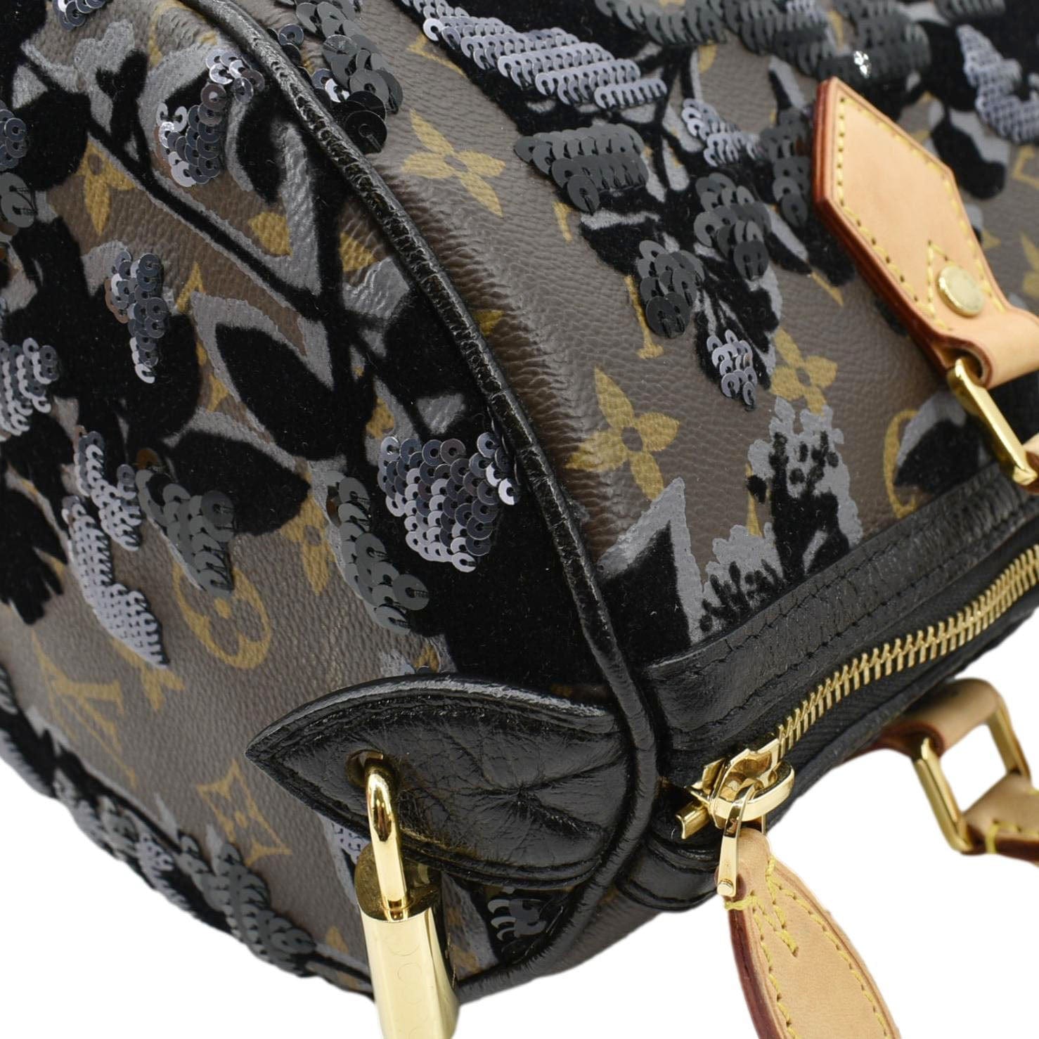 LOUIS VUITTON Speedy 30 Fleur De Jais Monogram Sequins Satchel Bag Black