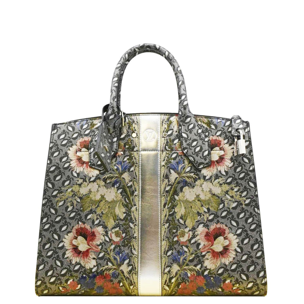 LOUIS VUITTON City Steamer Floral Print Canvas Tote Bag Grey/Silver