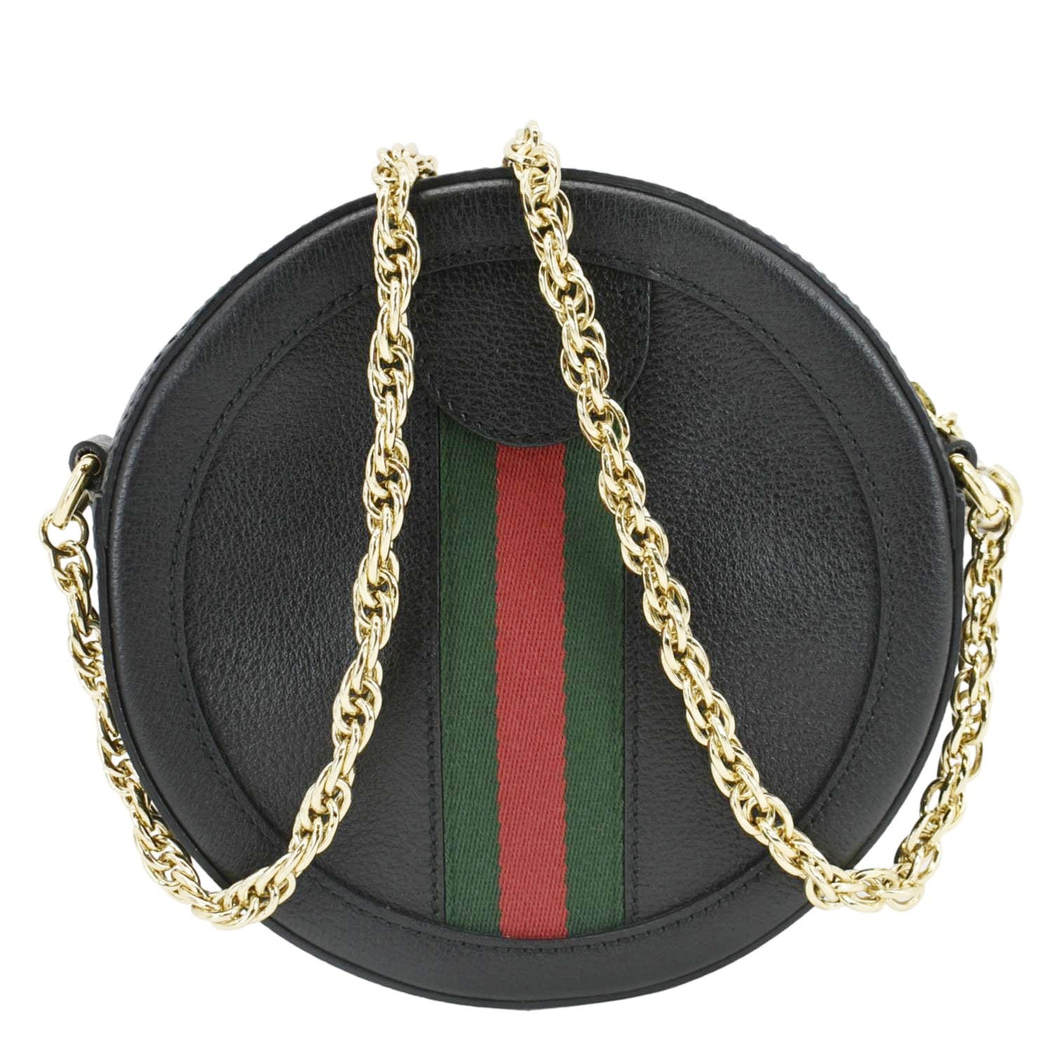 GUCCI Ophidia Mini Gucci Round Web Leather Crossbody Bag Black 550618