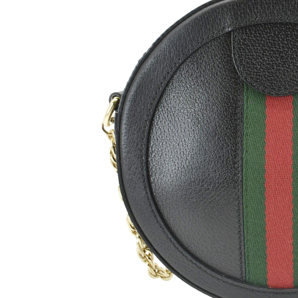 GUCCI Ophidia Mini Gucci Round Web Leather Crossbody Bag Black 550618