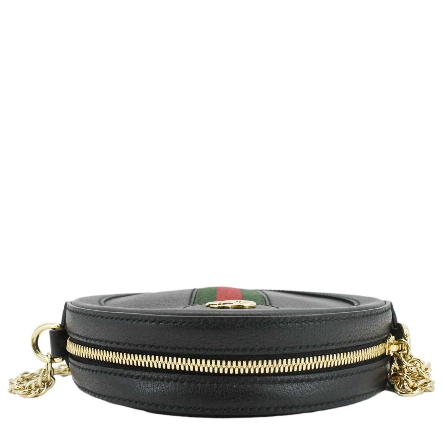 GUCCI Ophidia Mini Gucci Round Web Leather Crossbody Bag Black 550618