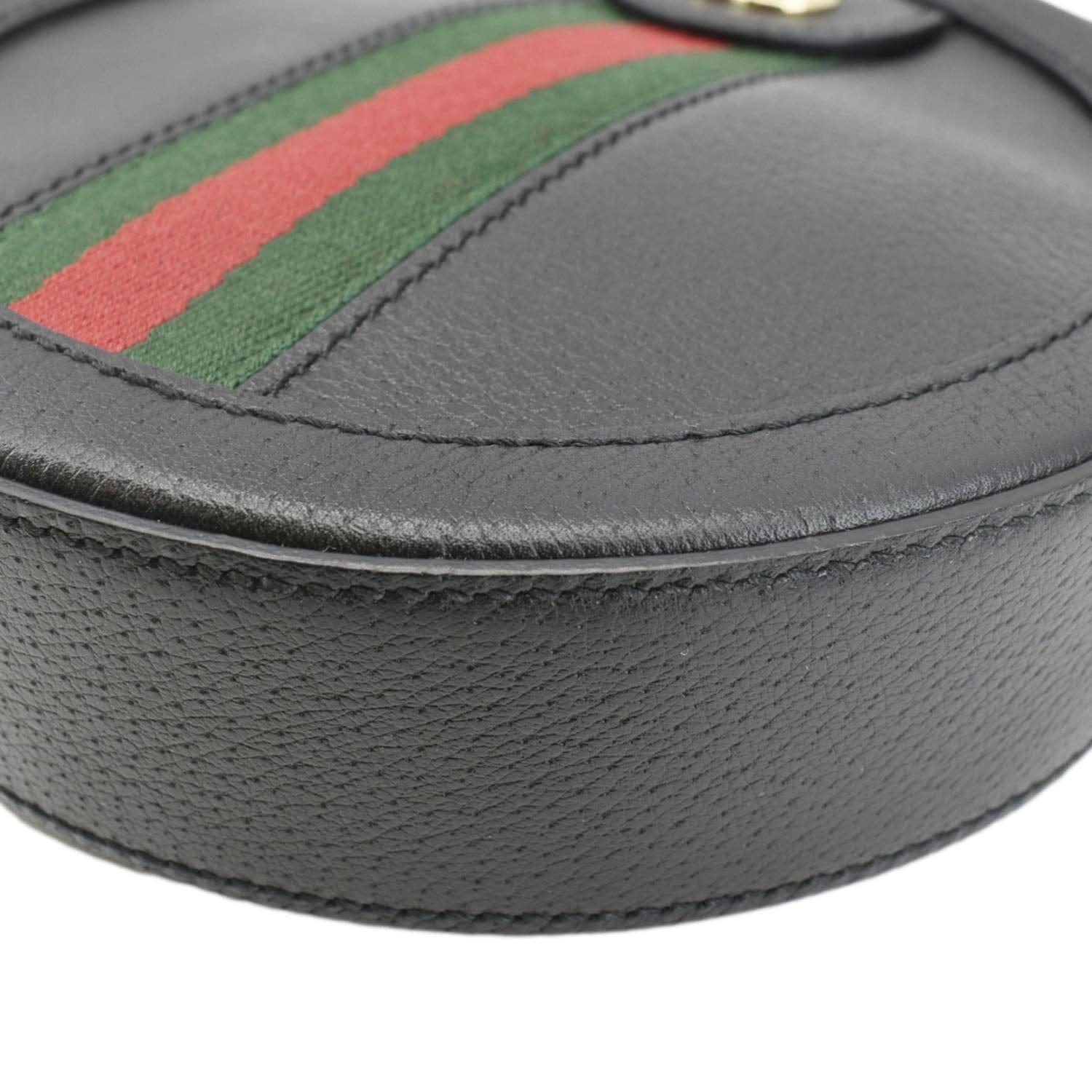 GUCCI Ophidia Mini Gucci Round Web Leather Crossbody Bag Black 550618