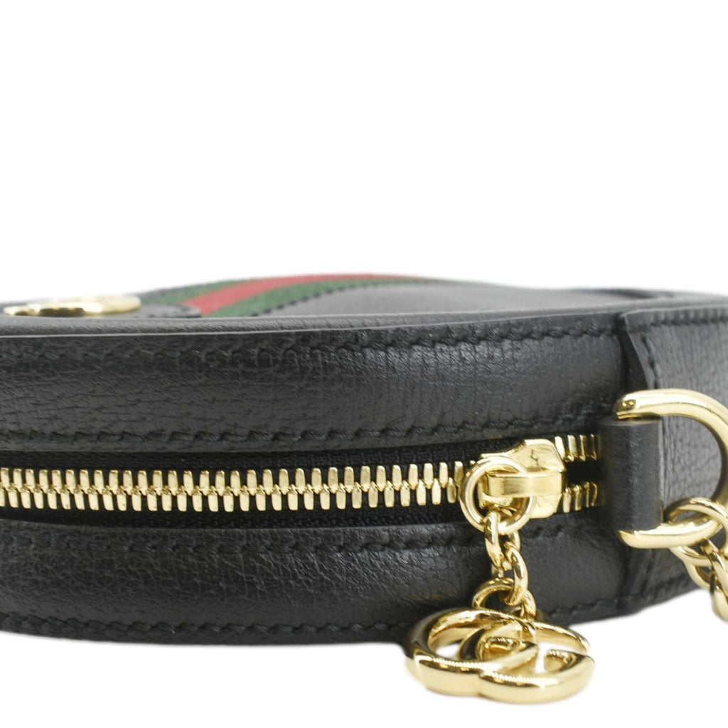 GUCCI Ophidia Mini Gucci Round Web Leather Crossbody Bag Black 550618