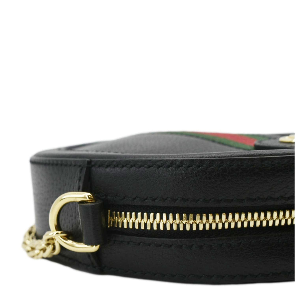 GUCCI Ophidia Mini Gucci Round Web Leather Crossbody Bag Black 550618
