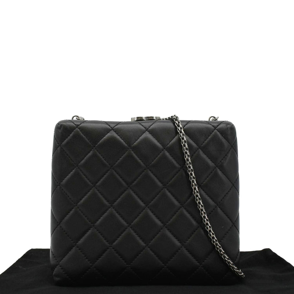 Chanel CC Kisslock Box Lambskin Leather Chain Shoulder Bag Black