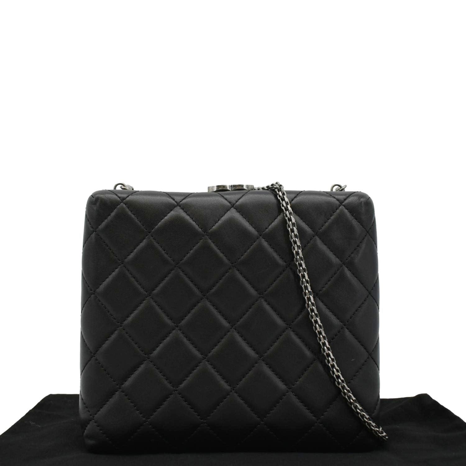 Chanel CC Kisslock Box Lambskin Leather Chain Shoulder Bag Black