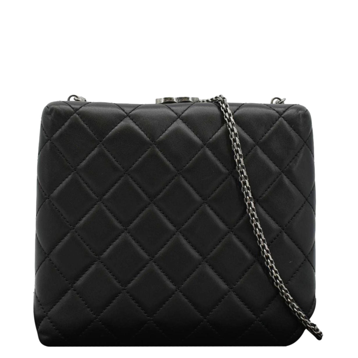 Chanel CC Kisslock Box Lambskin Leather Chain Shoulder Bag Black