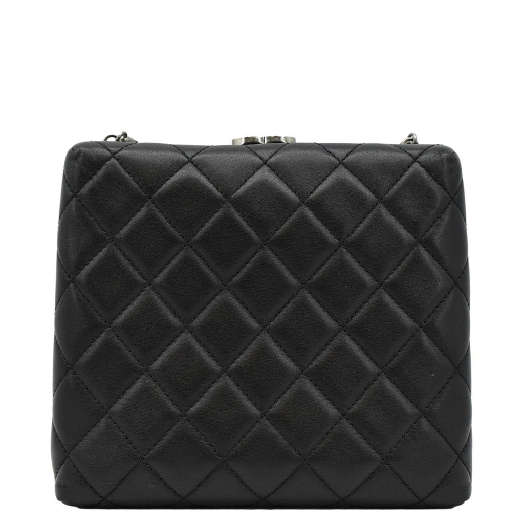Chanel CC Kisslock Box Lambskin Leather Chain Shoulder Bag Black