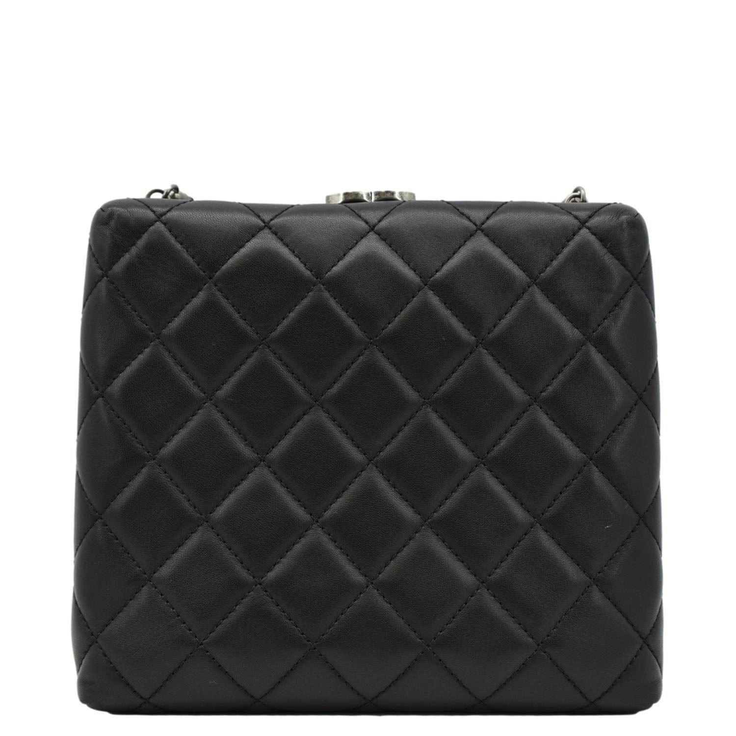 Chanel CC Kisslock Box Lambskin Leather Chain Shoulder Bag Black