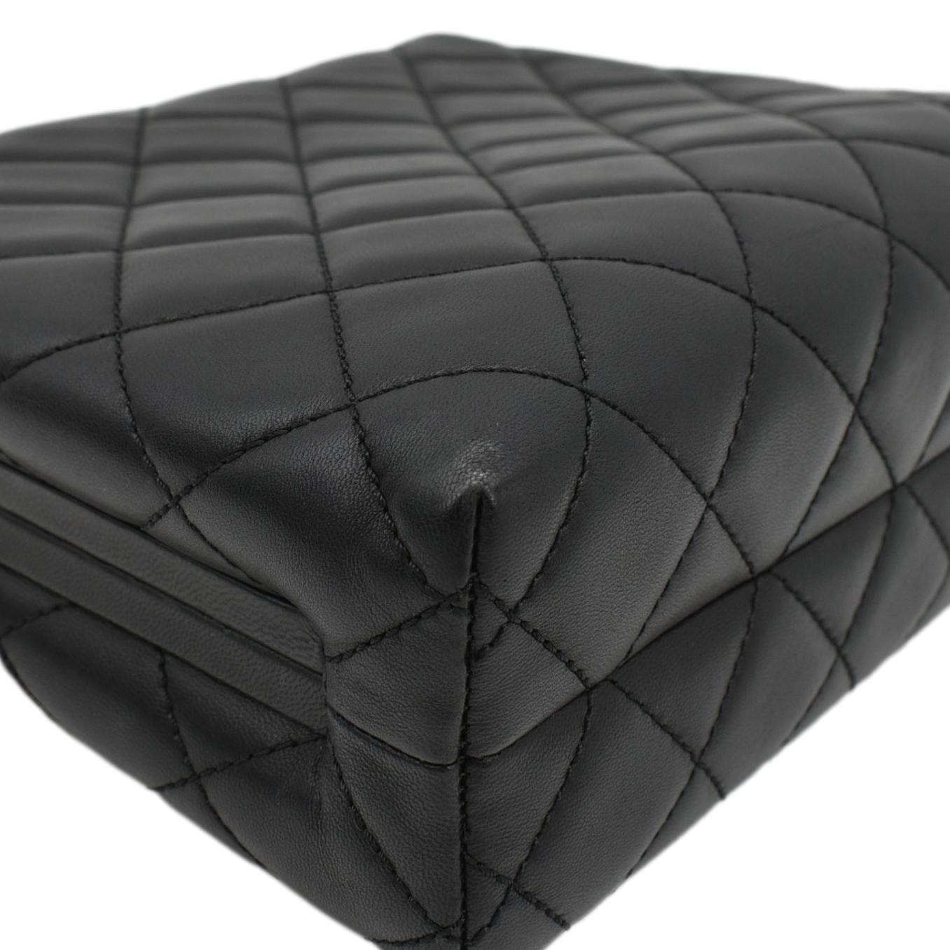 Chanel CC Kisslock Box Lambskin Leather Chain Shoulder Bag Black