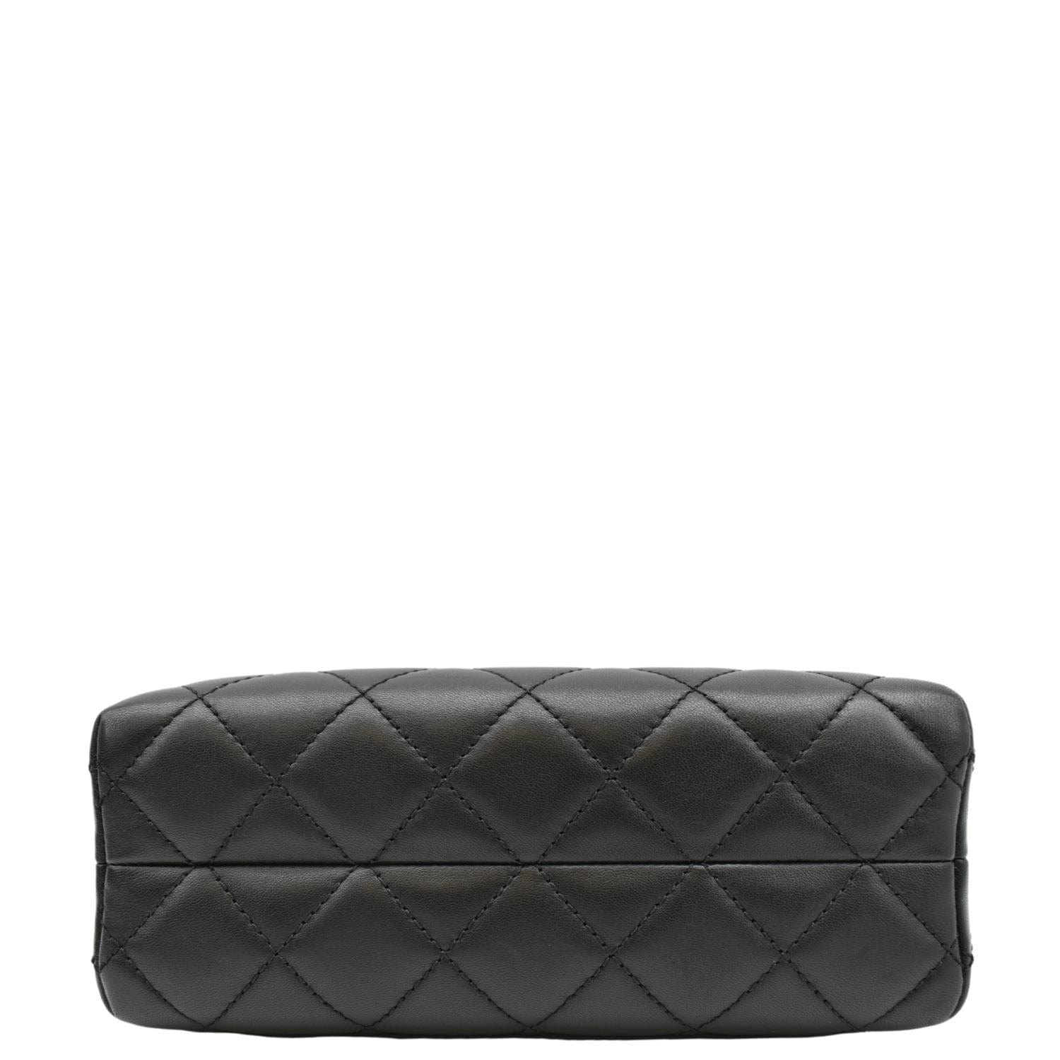 Chanel CC Kisslock Box Lambskin Leather Chain Shoulder Bag Black