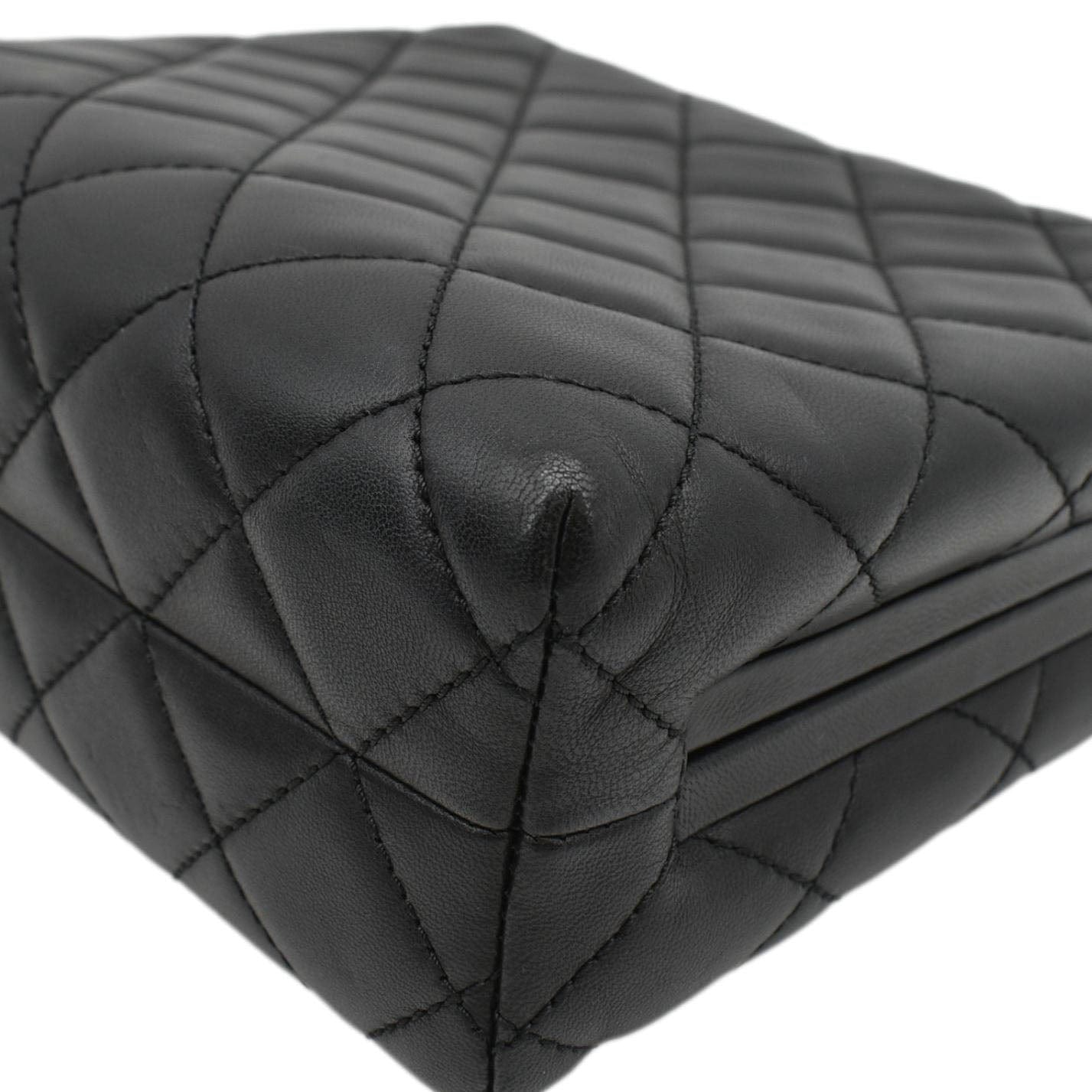 Chanel CC Kisslock Box Lambskin Leather Chain Shoulder Bag Black